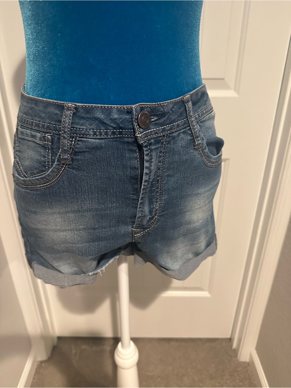Classic Blue Denim Roll-Hem Women's Shorts
